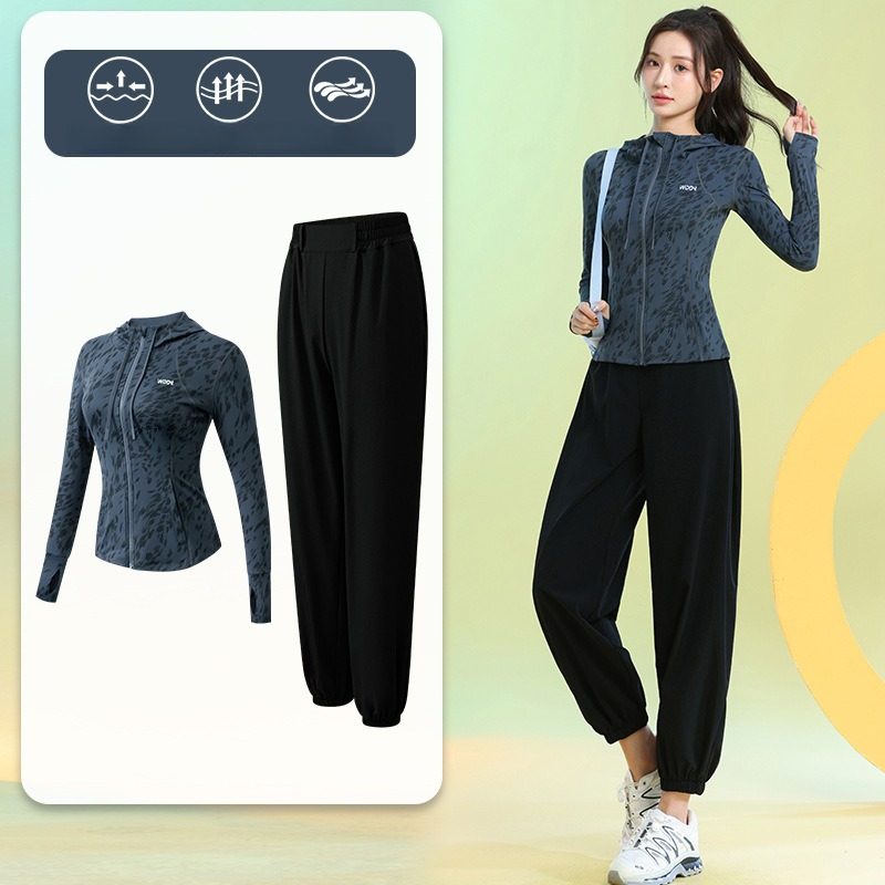 Running Gear - 여성용 러닝 슈트 긴팔 플로럴 지퍼